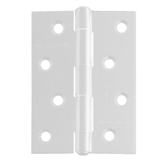 Intelligent Hardware Strong Steel Butt Hinge in White Powder Coated - 100mm x 75mm