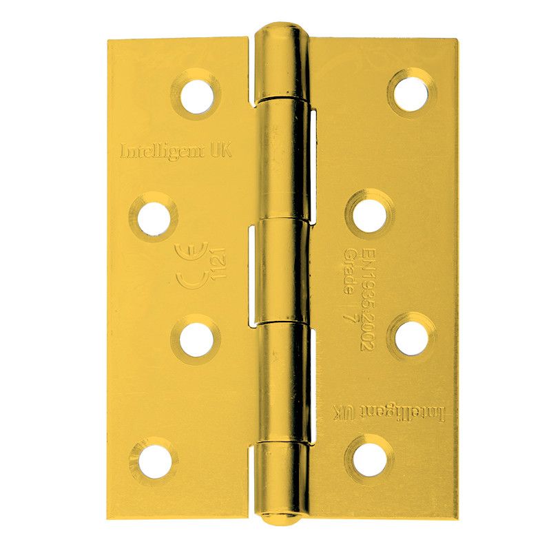 Intelligent Hardware Strong Steel Button Tip Hinge in Electro Brassed - 100mm x 75mm