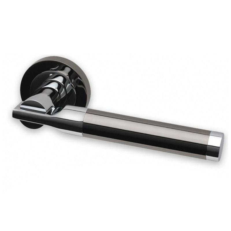 Intelligent Hardware Turquoise Lever in Polished Chrome / Black Nickel on Round Rose Door Handles