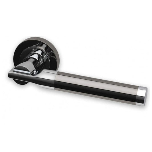 Intelligent Hardware Turquoise Lever in Polished Chrome / Black Nickel on Round Rose Door Handles