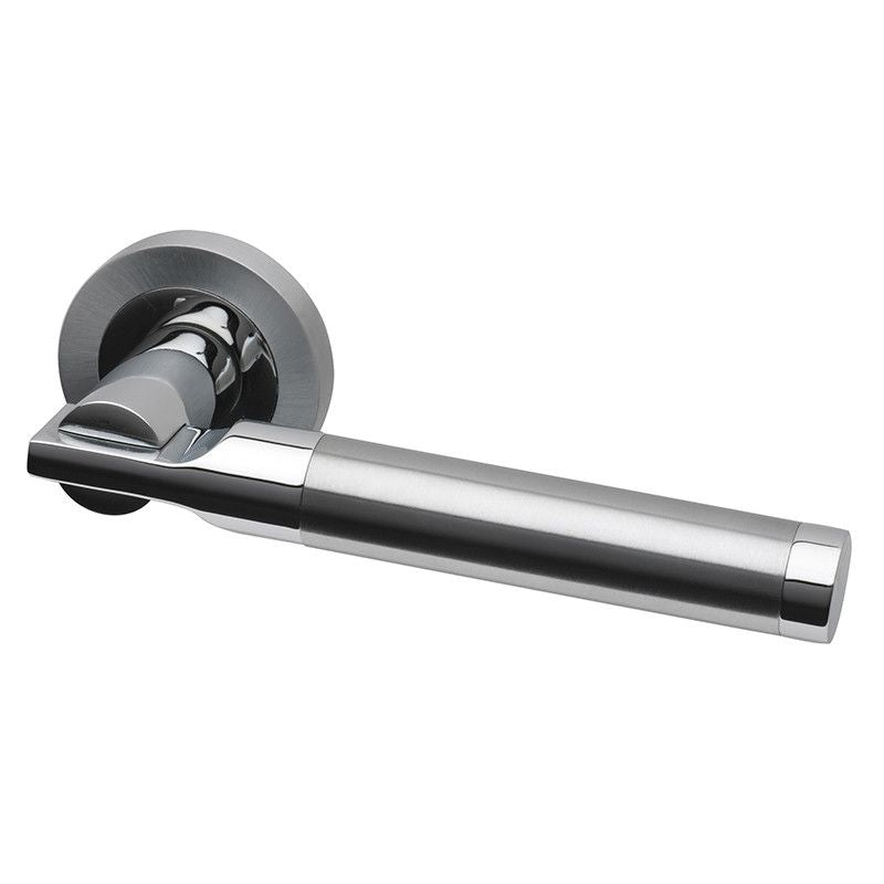 Intelligent Hardware Turquoise Lever in Polished Chrome / Satin Chrome on Round Rose Door Handles