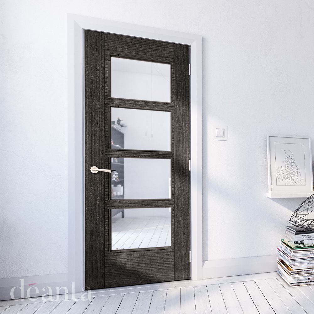 Deanta Montreal Internal Dark Grey Ash Fire Door With Clear Glass