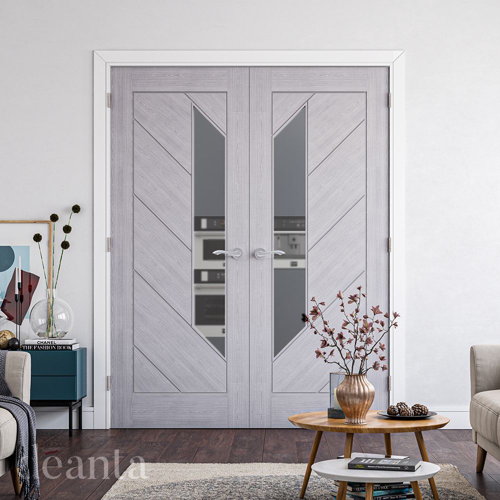 Deanta Internal Torino Light Grey Ash Prefinished Glazed Fire Door FD30