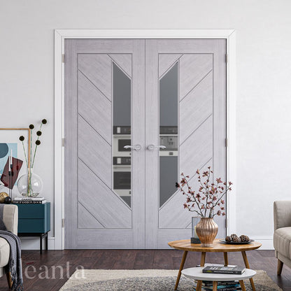 Deanta Internal Torino Light Grey Ash Prefinished Glazed Fire Door FD30