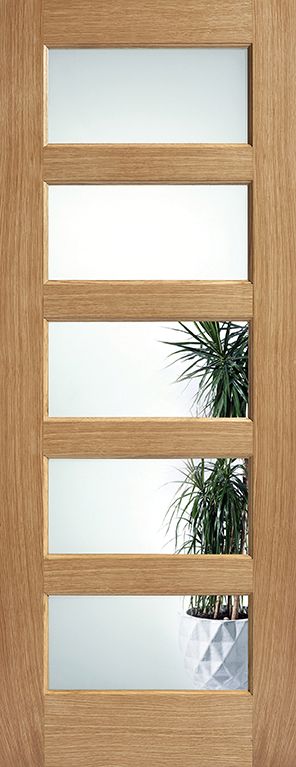 Internal Oak Contemporary 5L Pre-Finished Door Frosted Glass Door