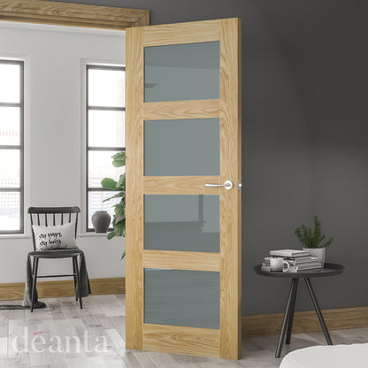 Deanta Internal Oak Coventry Shaker 4L Frosted Glazed Door Fully Finished