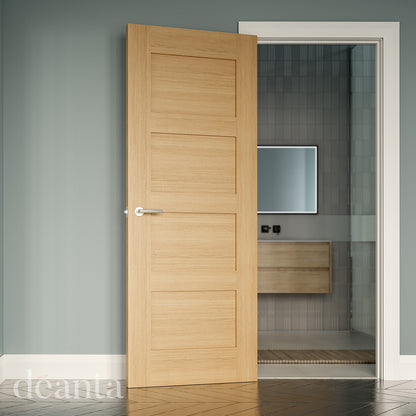 Deanta Internal Oak Coventry Shaker 4 Panel Fire Door Fully Finished FD30