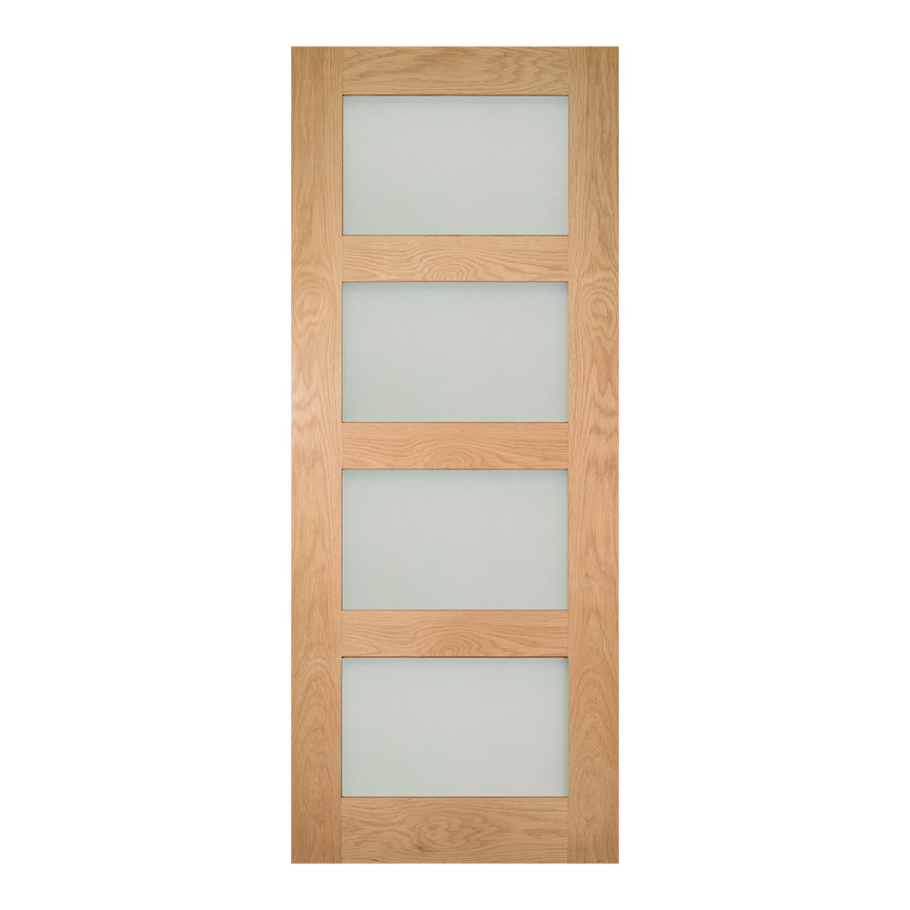 Deanta Internal Oak Coventry Shaker 4L Glazed Door Frosted Glass