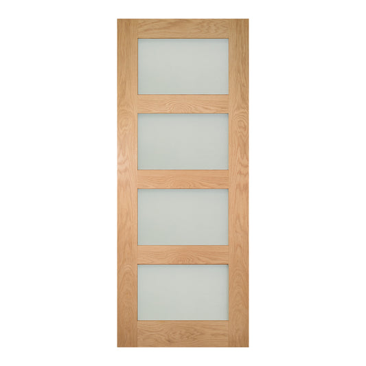 Deanta Internal Oak Coventry Shaker 4L Glazed Door Frosted Glass