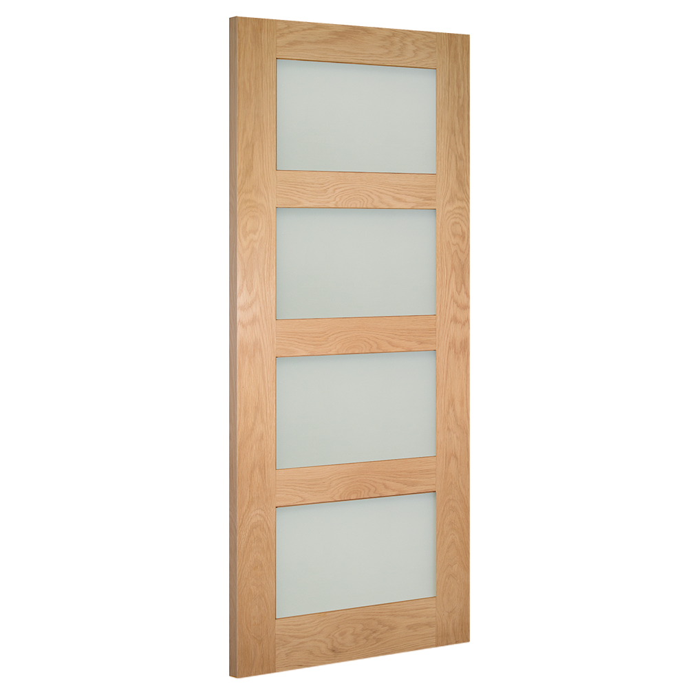 Deanta Internal Oak Coventry Shaker 4L Glazed Door Frosted Glass