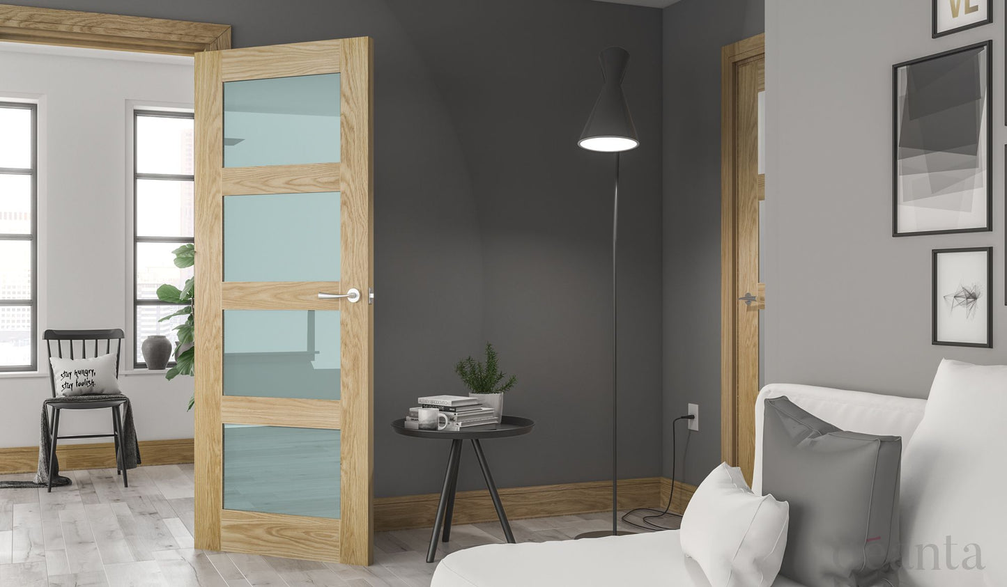 Deanta Internal Oak Coventry Shaker Glazed Door With Clear Glass