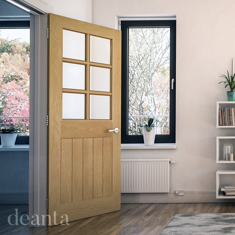 Deanta Internal Oak Ely 6L Clear Glazed Door Cottage Style Fully Finished