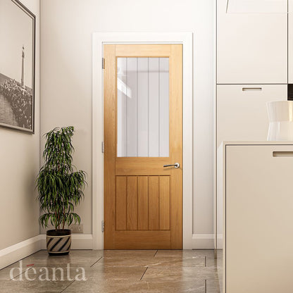 Deanta Internal Oak Ely Clear Glazed 1L Door Fully Finished