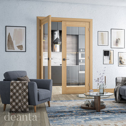 Deanta Internal Oak Ely Full Glazed Door Pre-Finished