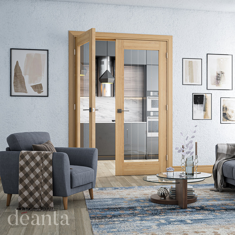 Deanta Internal Oak Ely Fully Glazed Door 1L