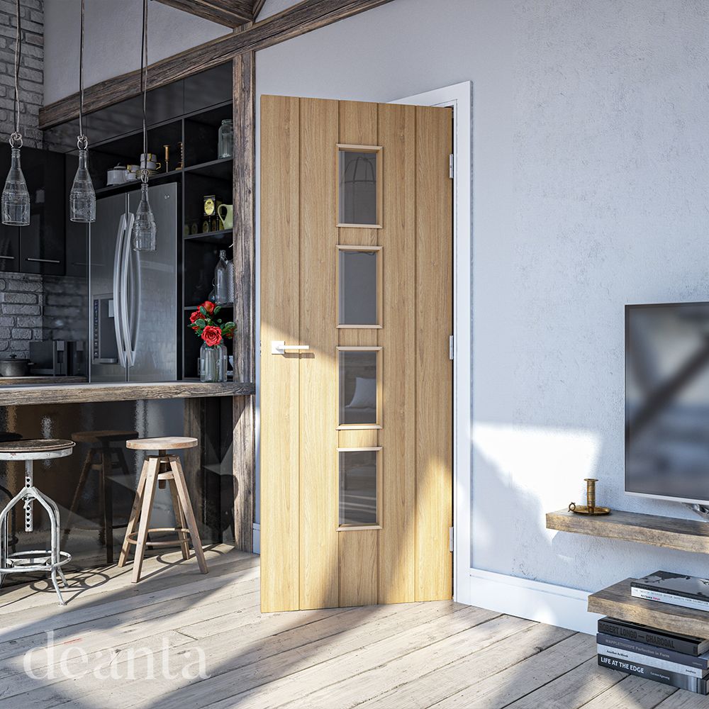 Deanta Internal Oak Galway Clear Glazed Door 4 Light