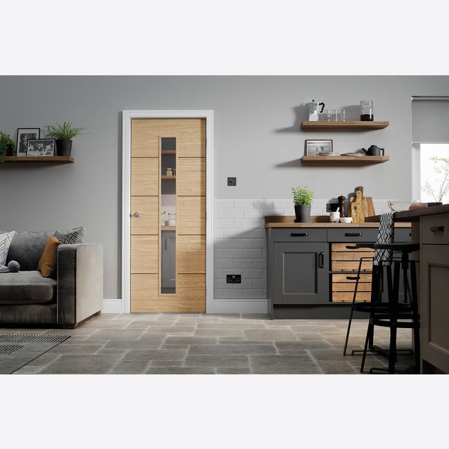 Internal Oak Lille Glazed Door With Clear Glass Fully Finished