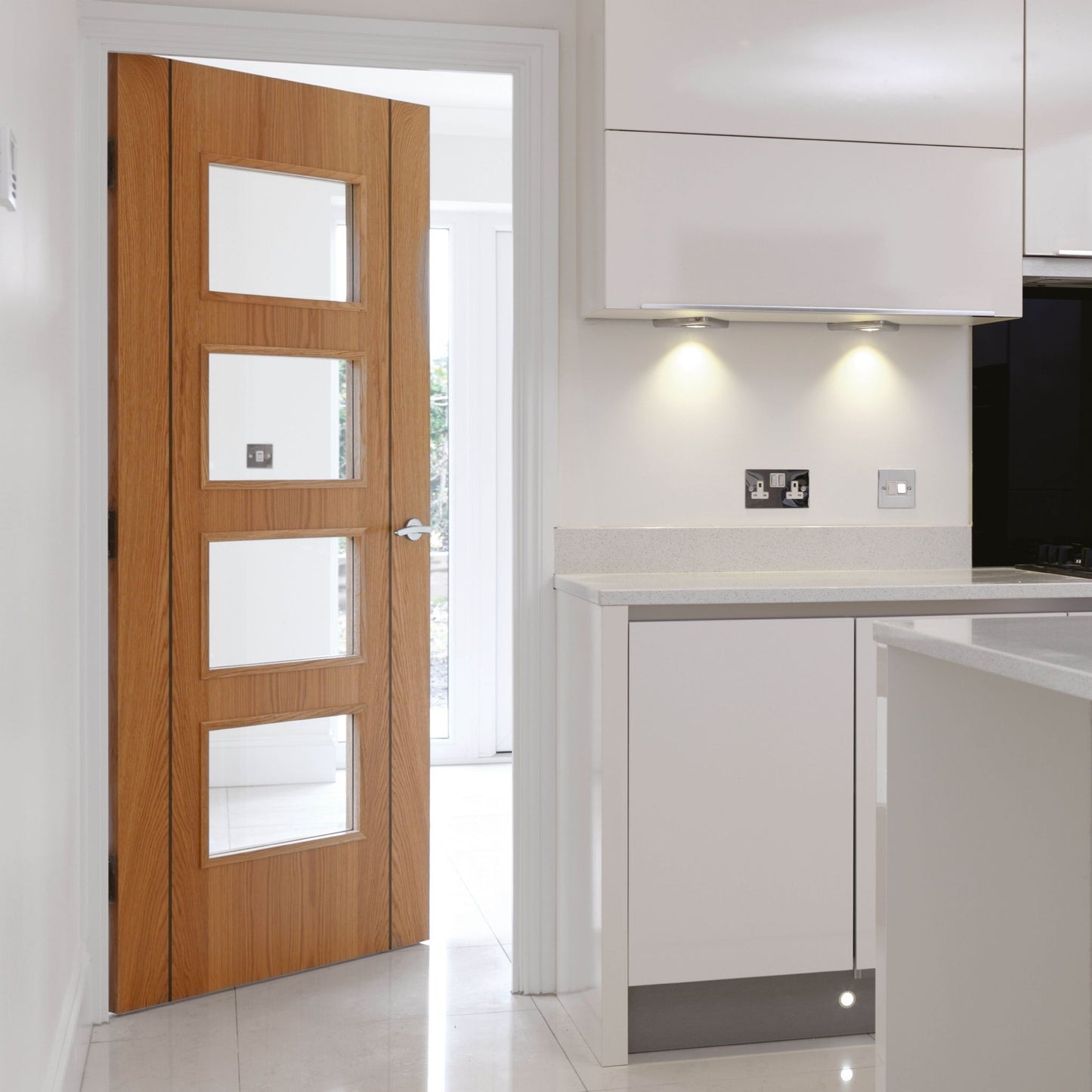 Internal Oak Blenheim 4L Clear Glazed Door Prefinished