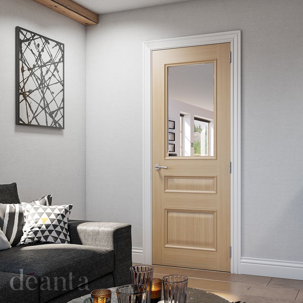 Deanta Internal Oak Windsor Glazed Door Bevelled Glass Fully Finished