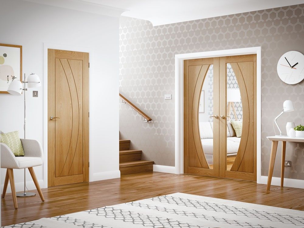 Internal Oak Salerno Door With Clear Glass Fully Finished