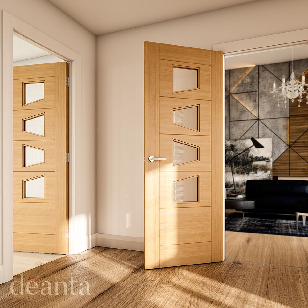 Deanta Internal Oak Seville 4L Slanted Glazed Fully Finished Door