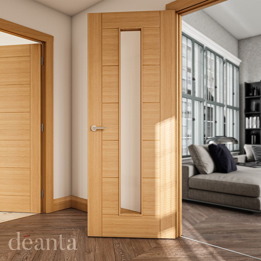 Deanta Internal Oak Seville Glazed 1L Door Fully Finished