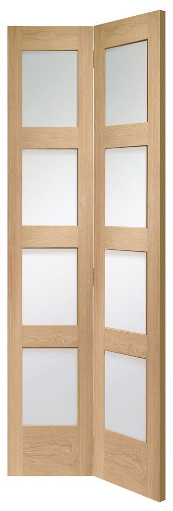 Internal Oak Shaker 4L Bi-Fold Unfinished Door With Clear Glass