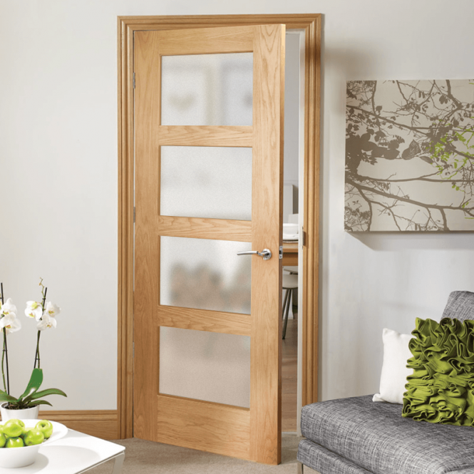 Internal Oak Shaker Glazed Fire Door With Obscure Glass