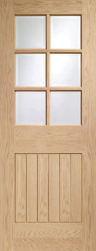 Clearance Internal Oak Suffolk 6 Light Glazed Door With Clear Bevelled Glass