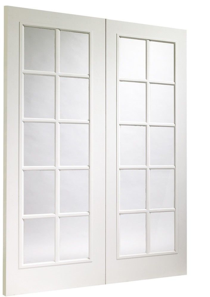 Internal White Pre-Finished Rebated Portobello Pair Doors With Clear Glass