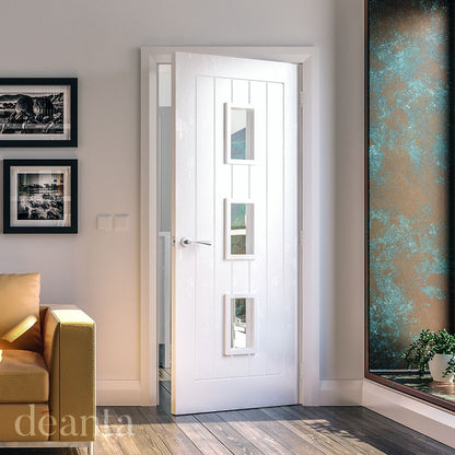 Deanta Internal White Primed Ely 3L Glazed Fire Door FD30