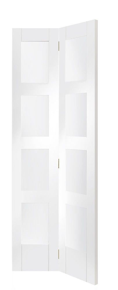 Internal White Primed Shaker Bi-Fold Door With Clear Glass