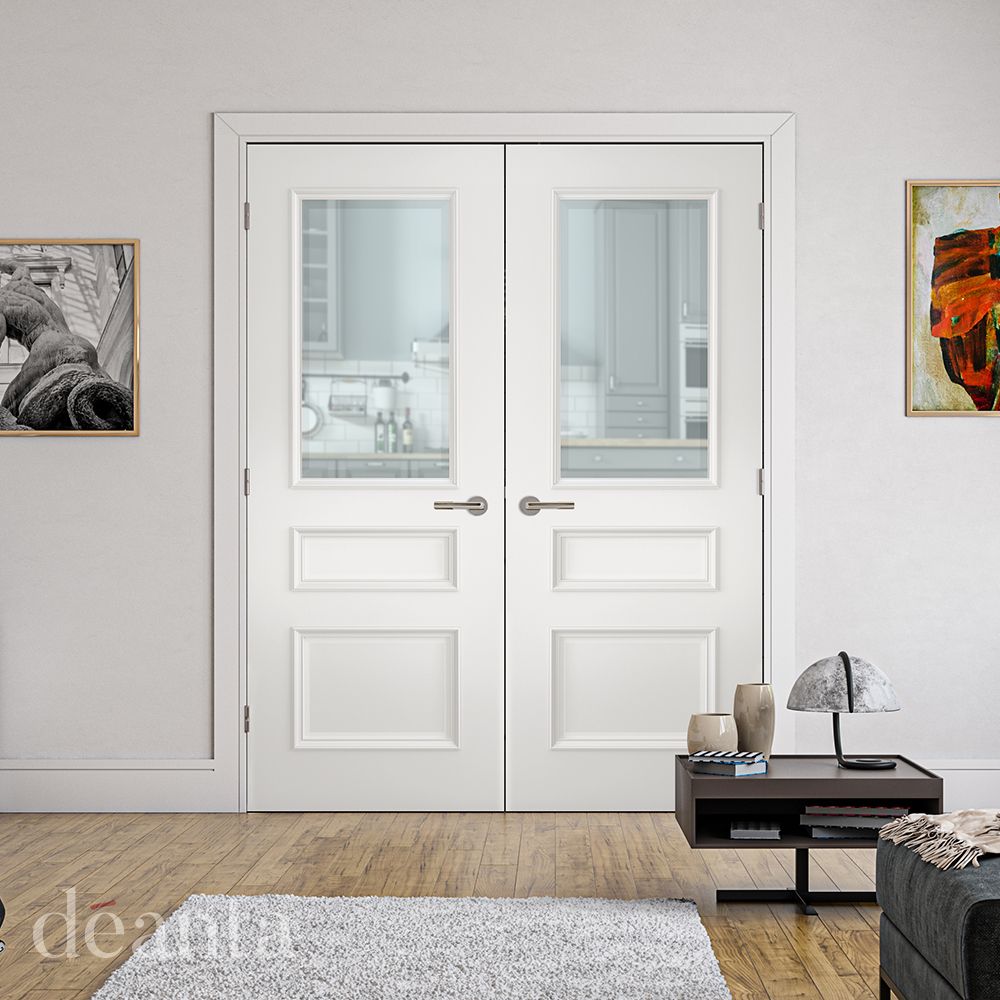 Deanta Internal White Primed Windsor Glazed Door Clear Bevelled Glass