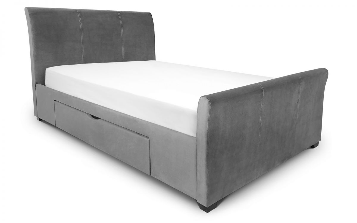 Julian Bowen Capri Dark Grey Velvet Double Fabric Bed with 2 Drawers