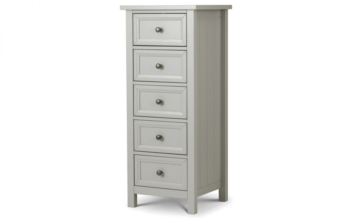 Julian Bowen Maine Dove Grey 5 Drawer Tall Chest