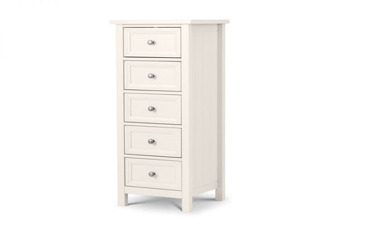 Julian Bowen Maine Surf White 5 Drawer Tall Chest