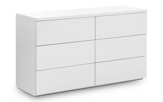 Julian Bowen Monaco White High Gloss 6 Drawer Wide Chest