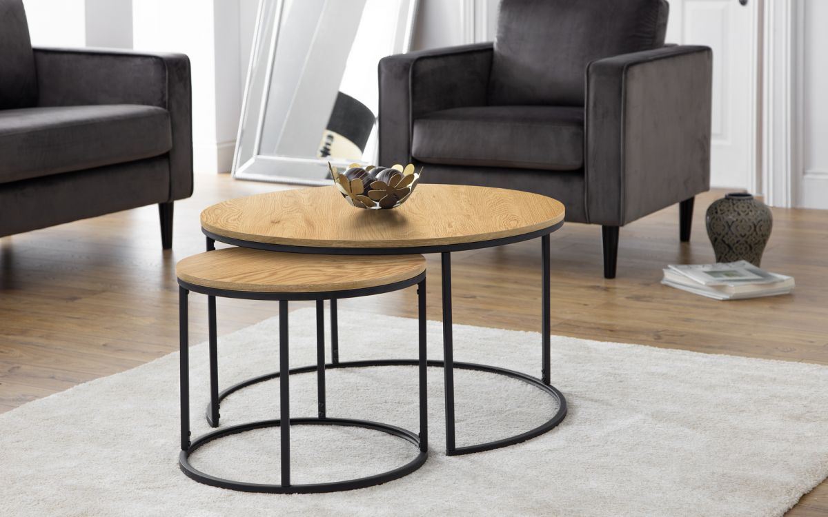 Julian Bowen Oak Bellini Round Nesting Coffee Table