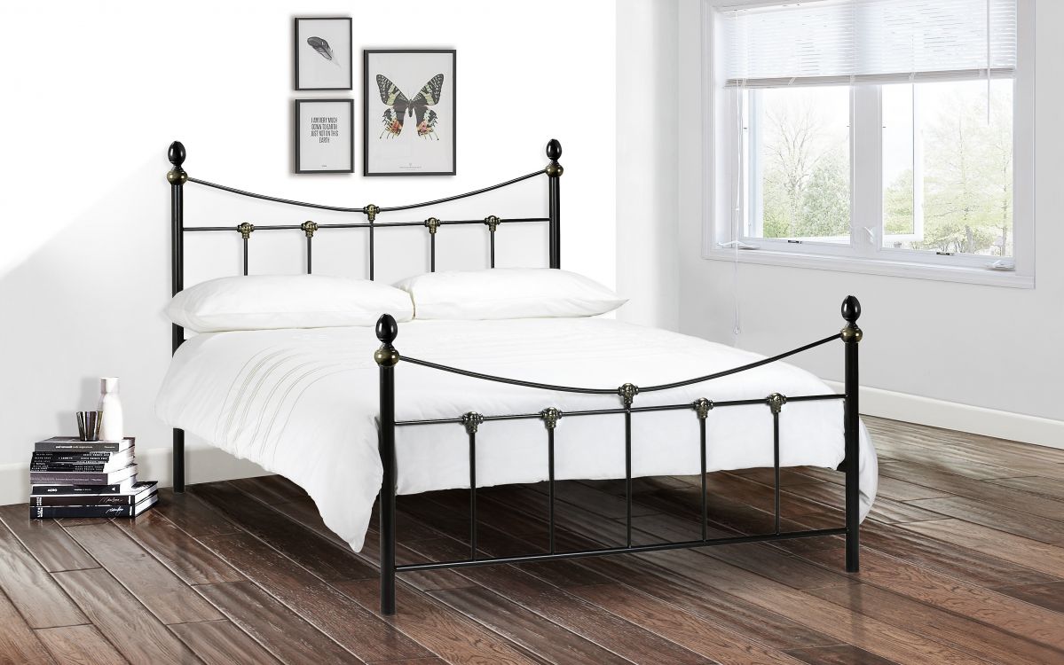 Julian Bowen Rebecca King Size Bed Satin Black / Antique Gold