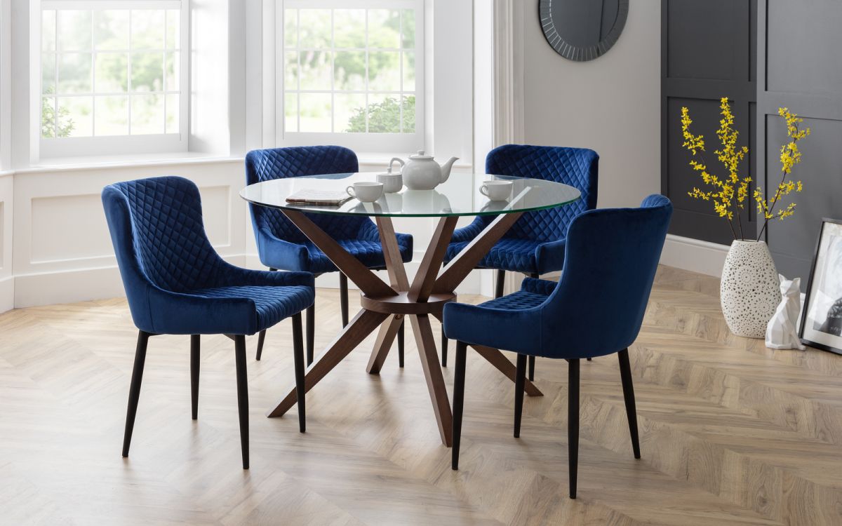 Julian Bowen Set Of 2 Blue/Black Luxe Velvet Dining Chairs