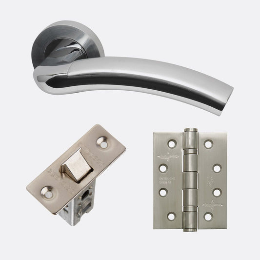 Jupiter Lever On Rose Polished & Satin Chrome Door Handle Set