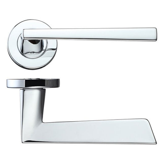 Lyra Polished Chrome Lever On Rose Door Handle Pack With Privacy