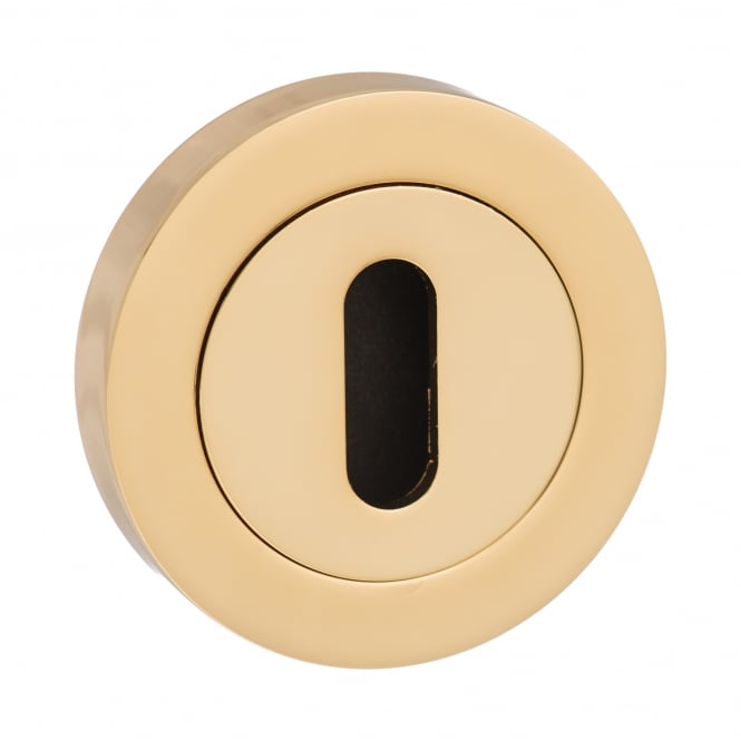 Mediterranean Pair Of Key Escutcheon On Round Rose In Polished Brass