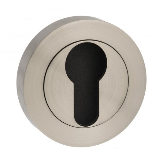 Mediterranean Pair Of Key Escutcheon On Round Rose Satin Nickel