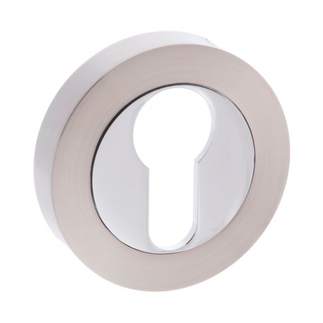 Mediterranean Pair Of Key Escutcheon On Round Rose Satin Nickel Polished Chrome