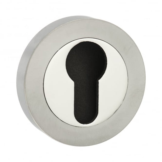 Mediterranean Pair Of Key Escutcheon On Round Rose Satin Nickel Polished Nickel