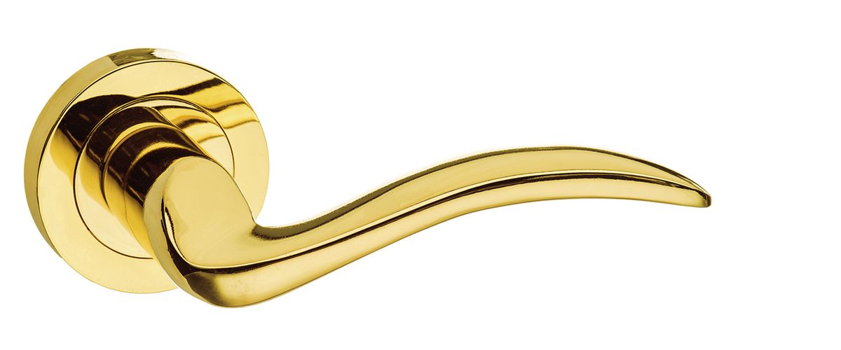 Mediterranean Valencia Lever On Round Rose Pair Of Door Handles Polished Brass