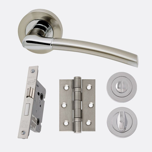 Mercury Lever On Rose Polished Chrome & Satin Nickel Door Handle Privacy Set