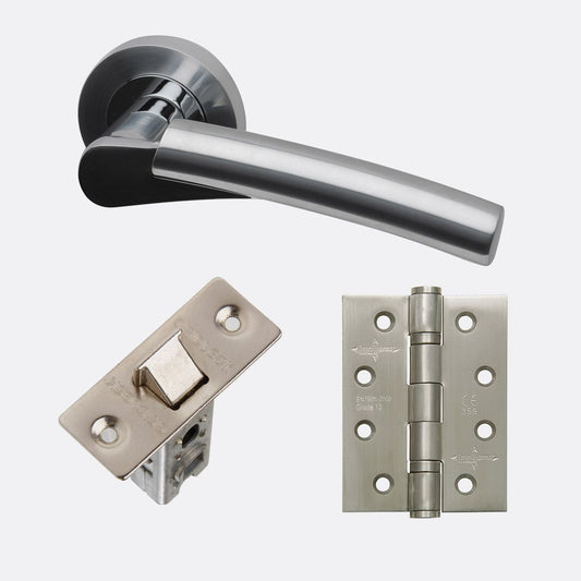 Neptune Lever On Rose Polished and Satin Chrome Door Handle Pack