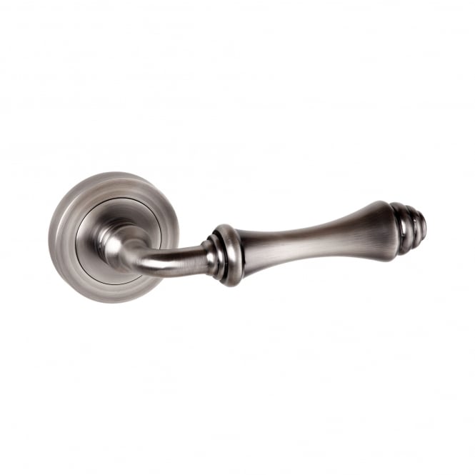 Old English Durham Lever On Round Rose Pair Of Door Handles In Matt Gun Metal